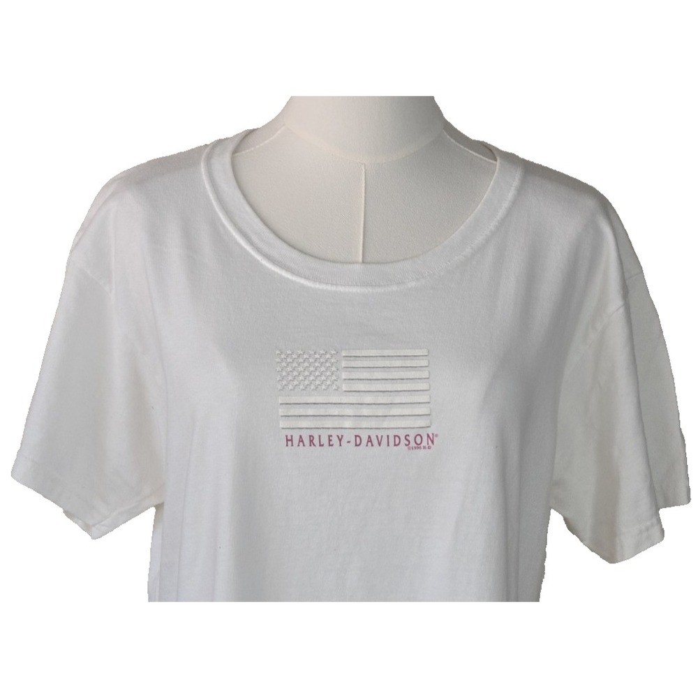 Harley-Davidson‎ Women's Vintage USA Flag T-Shirt White Made In USA Size Large